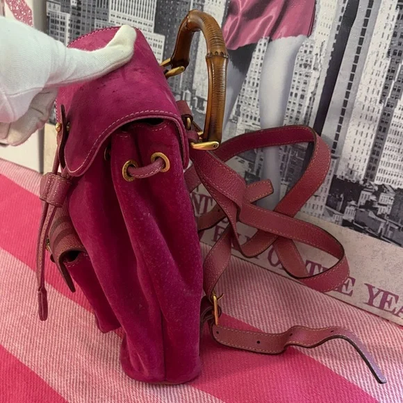 Gucci Suede and bamboo Backpack in pink - Picture 5 of 16